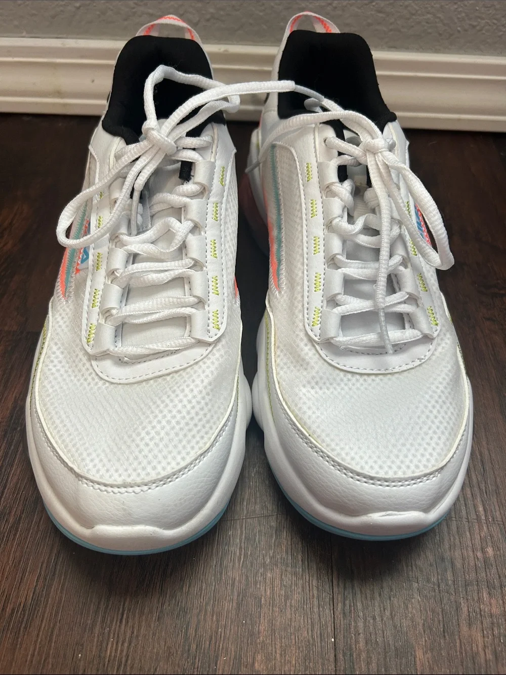 FILA White Sneakers with Coral and Aqua Accents